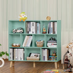 LEYAOYAO 10 Cube Bookshelf,3 Tier Modern Wide Bookcase with Legs,Mid-Century Wood Bookshelves Storage,Mint-Green Large Book Case,Freestanding Organizer Display Shelf for Bedroom,Living Room,Office