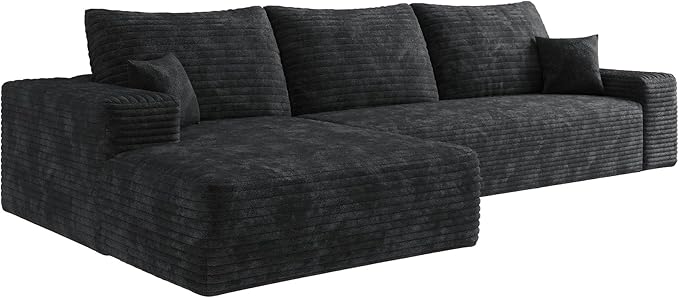Eafurn Oversized L-Shaped Modular Sectional Sofa with Chaise, Fluffy Corduroy Upholstered Boneless Couch with Deep Seat, Minimalist Flexible Combination for Living Room | Breathable material, Full Foam, Anti-slip
