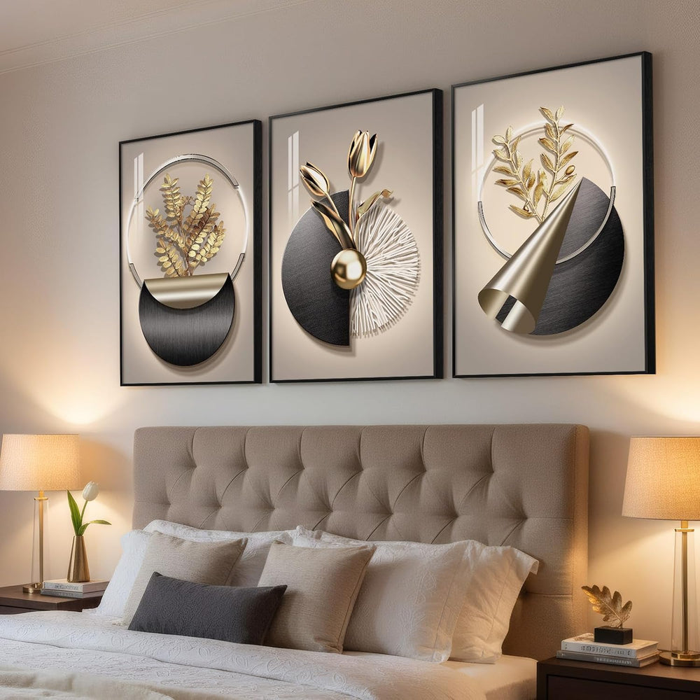 Large Framed Modern Elegant Wall Art for Living Room, 3 Piece 24x36 In