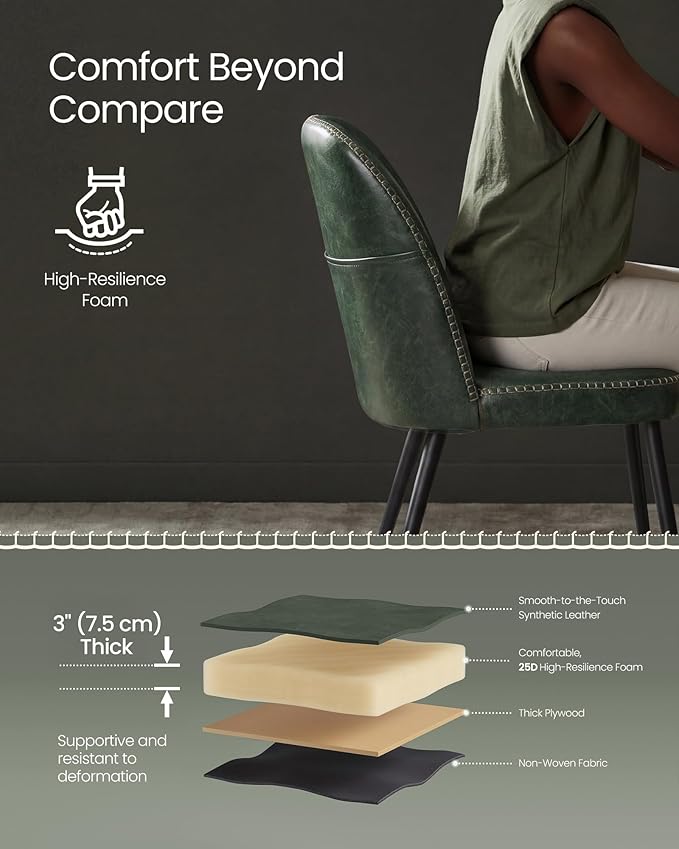 VASAGLE EKHO Collection - Dining Chairs Set of 4, Upholstered Kitchen Chairs, Comfortable Seat, Synthetic Leather with Stitching, Mid-Century Modern, Easy Assembly, with Storage Pocket, Forest Green