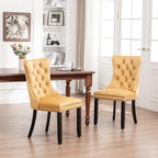 Velvet Dining Chairs Set of 2,Upholstered Dining Chairs with Ring Pull Trim and Button Back,Modern Seating for Kitchen, Bedroom & Living Room(Gold)