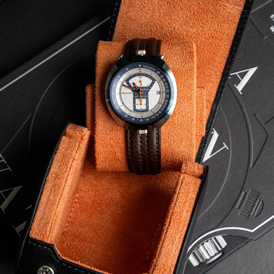 DailyWatch | Personalized Watch Roll Travel Case For 1 Watches - Handmade Genuine Leather Travel Case With Custom Engraving of Name or Initials - Black Orange