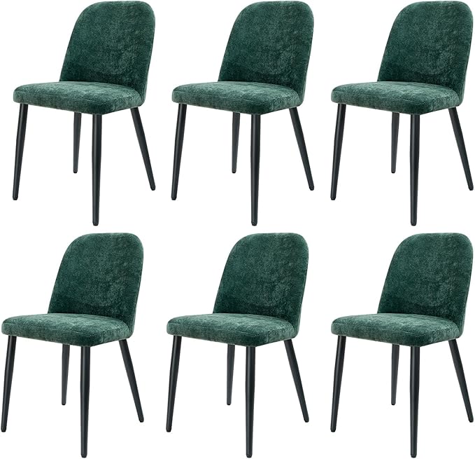 Upholstered Dining Chairs Set of 6 Modern Kitchen Chairs Chenille Fabric Dining Room Chairs High-Back Padded Dining Chairs with Metal Legs for Kitchen Dining Room Restaurant Cafe Hotel, Green