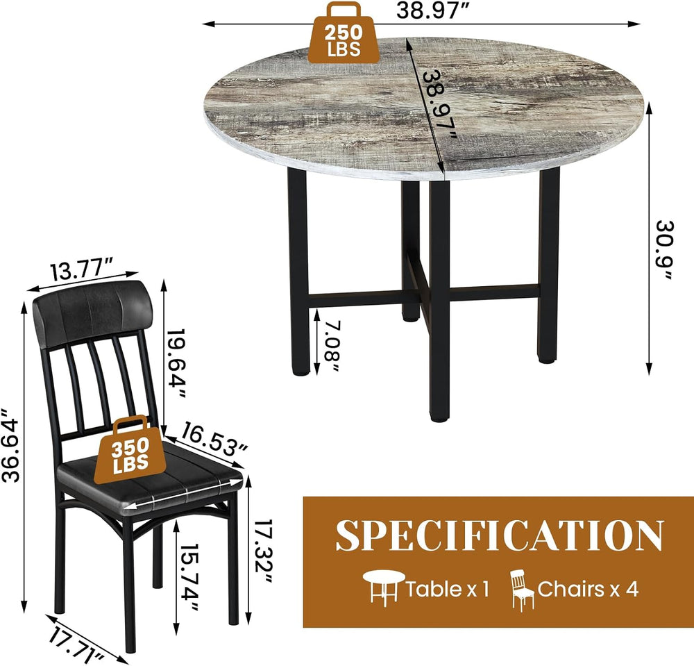 AWQM Round Dining Table Set for 4, Wood Circle Kitchen Table and Chairs Set f...