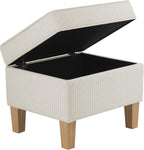 HomePop Home Decor | Upholstered Modern Rectangular Storage Ottoman | Hinged Lid Ottoman with Storage for Living Room & Bedroom, White Woven Stripe