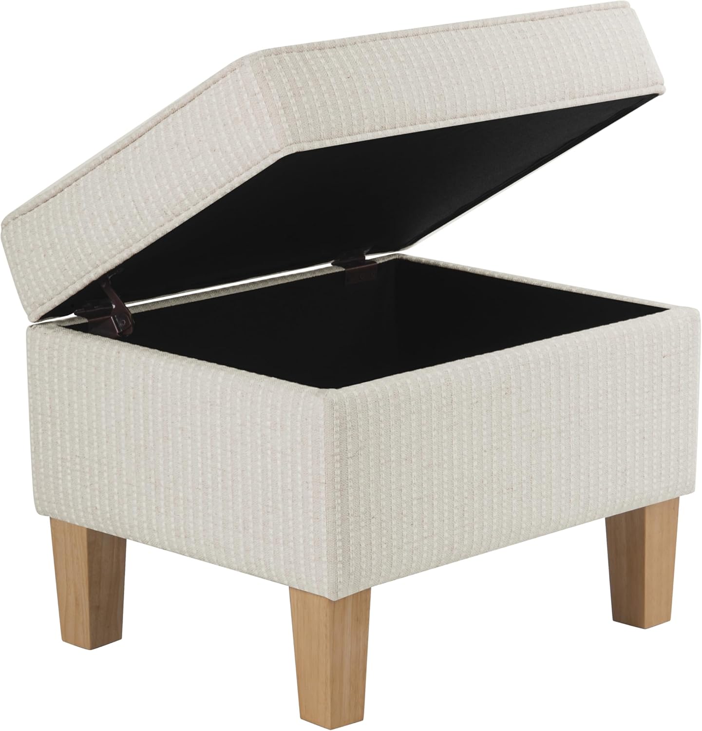 HomePop Home Decor | Upholstered Modern Rectangular Storage Ottoman | Hinged Lid Ottoman with Storage for Living Room & Bedroom, White Woven Stripe