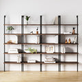 Nathan James Theo 5-Shelf Wood Modern Bookcase, Open Wall Mount Ladder Bookshelf with Industrial Metal Frame, Dark Walnut Brown/Black, Set of 4