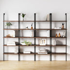 Nathan James Theo 5-Shelf Wood Modern Bookcase, Open Wall Mount Ladder Bookshelf with Industrial Metal Frame, Dark Walnut Brown/Black, Set of 4