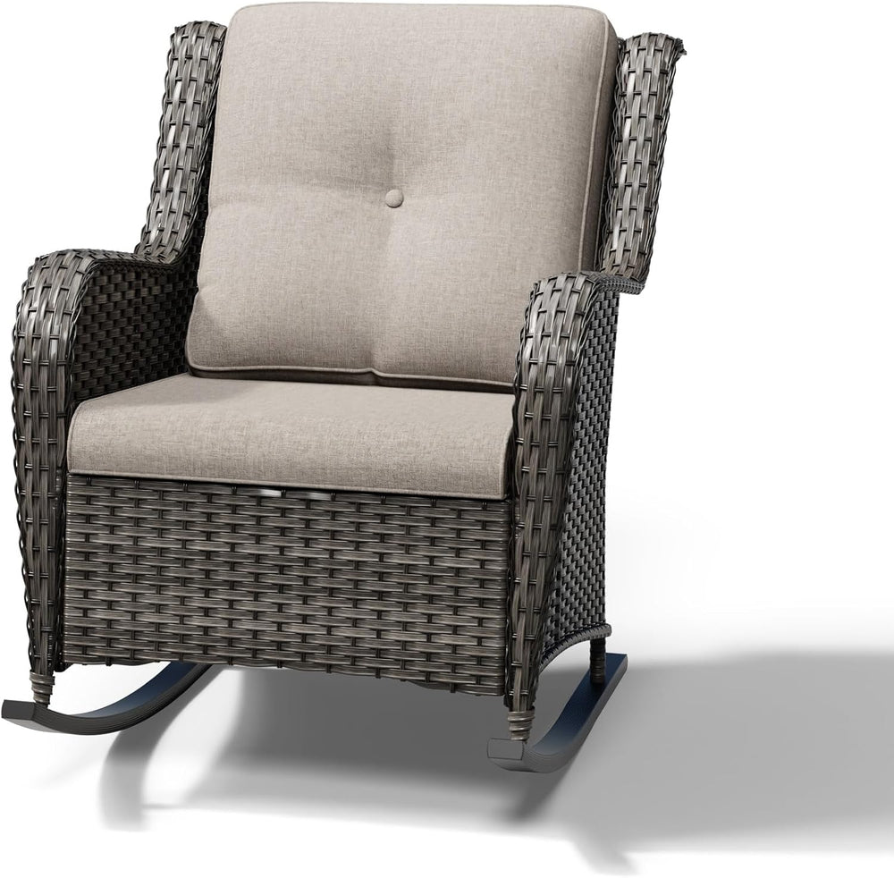 Joyside Outdoor Rocking Chair, Wicker Patio Furniture with High Back, Deep Se...