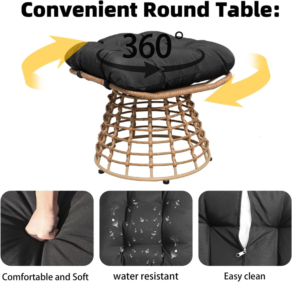 Outdoor Wicker Patio Ottomans Set of 2 rotatable Outdoor Footrest Small Seati...