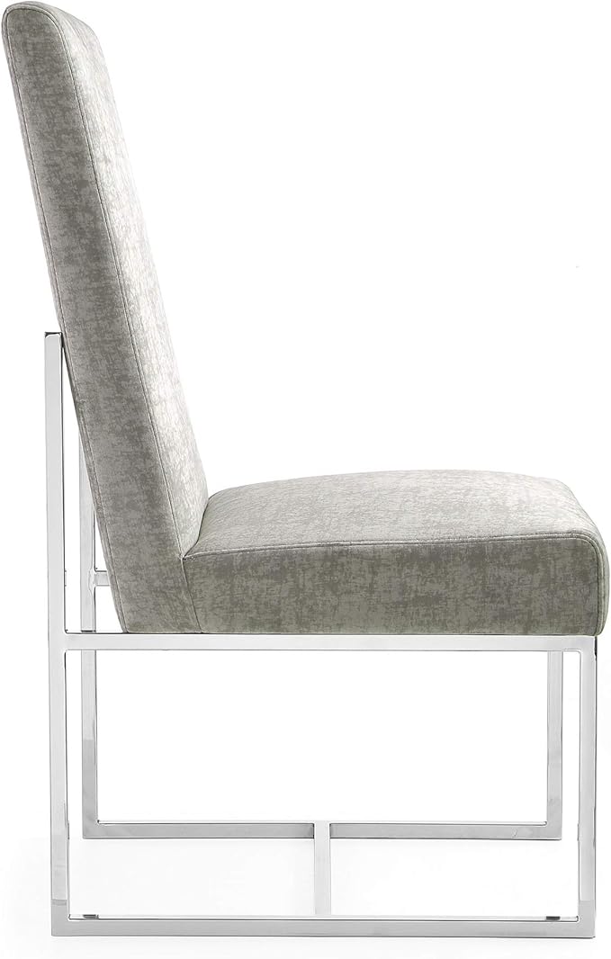 Manhattan Comfort Element Modern Velvet Dining Chairs, High Density Foam, Chrome Finish Stainless Steel Frame, High-Back, Fully Assembled Industrial Chic Accent Furniture, Set of 2, Steel