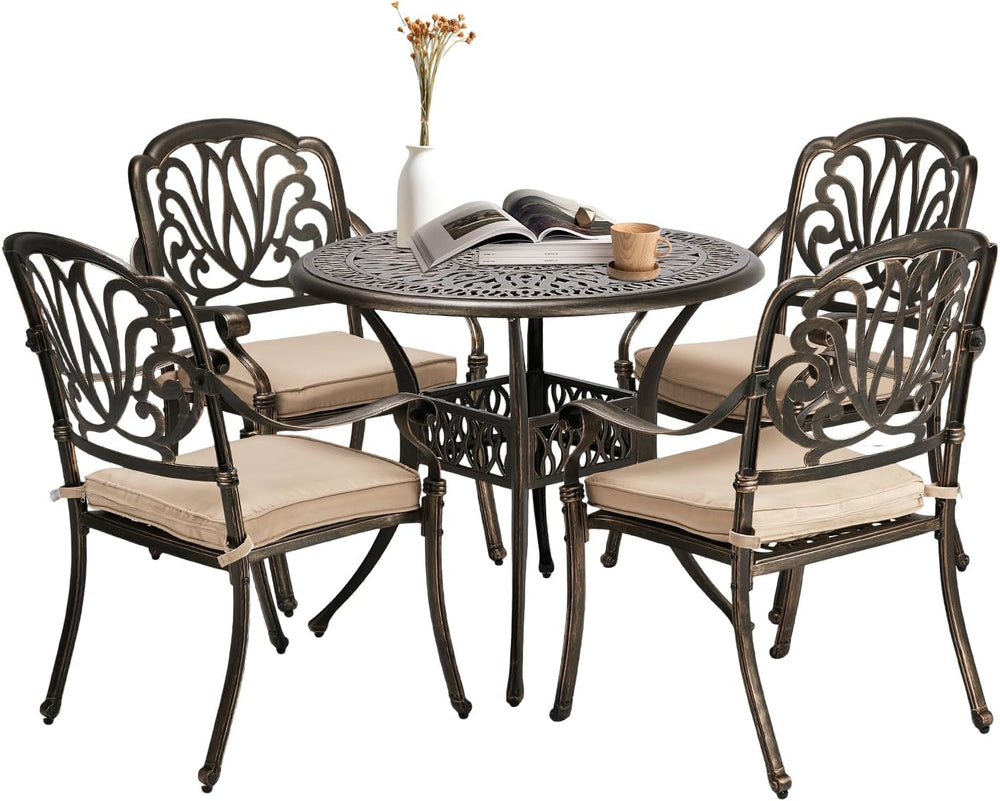 VINGLI 5-Piece Outdoor Patio Dining Set, Cast Aluminum All-Weather Outdoor Ta...