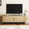 ONBRILL 70.8" TV Stand with Power Outlet for TVs up to 75 Inch, Entertainment Center with Storage and Adjustable Shelves, Modern Media Console with Sliding Doors for Living Room, Oak