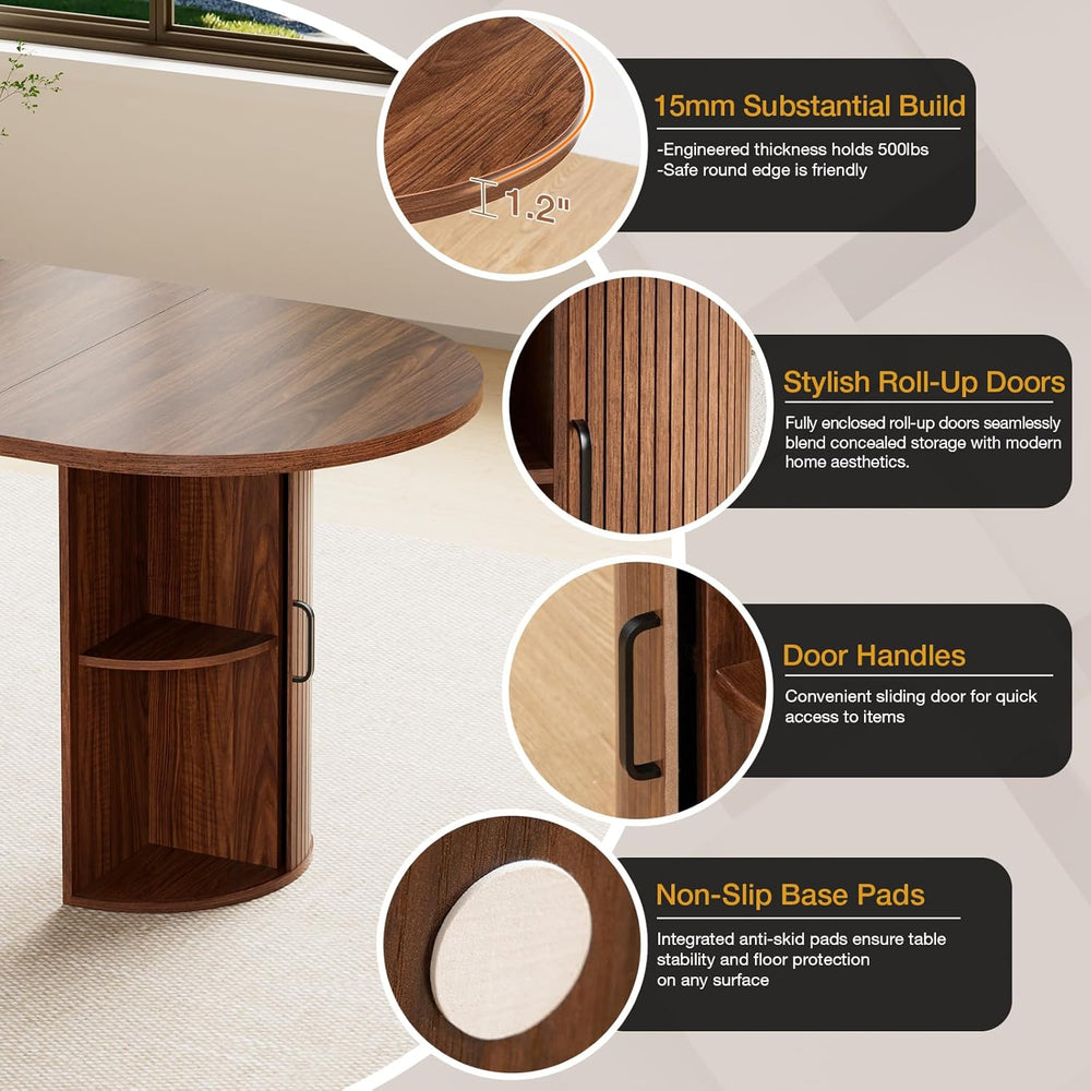 HOMMPA Oval Dining Table with Dual Side Storage 70.8" Modern Kitchen Tab...