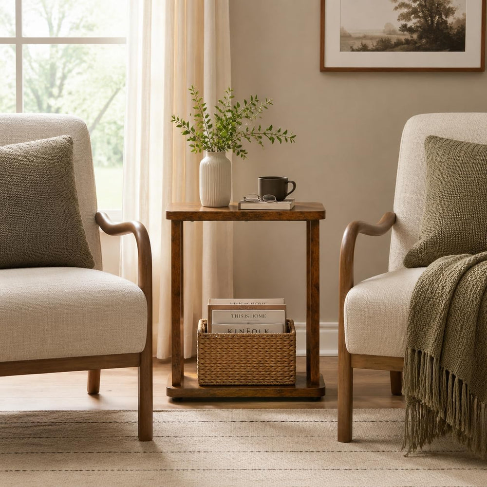 Narrow Side Table for Small Spaces, 7.9" Slim End Table with 2-Tier Open...