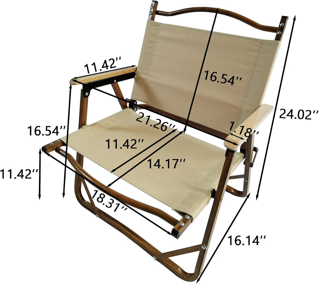 Penau Kids Folding Chair Set, Portable Aluminum Frame, Natural | Set Of 4 Foldable Kids Chairs, Aluminum Frame, Beech Armrests, Canvas Seat, Travel, Patio Use
