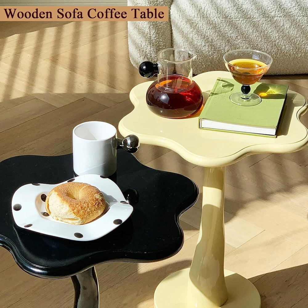 Flower Side Table with Round Base,Wooden Sofa Coffee Table for Living Room Be...