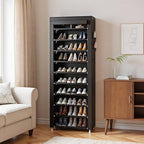 UDEAR 10-Tier Free Standing Shoe Rack Sturdy Shoe Rack Organizer for Closet Entryway Stackable Shoe Shelf with Dustproof Cover,Black