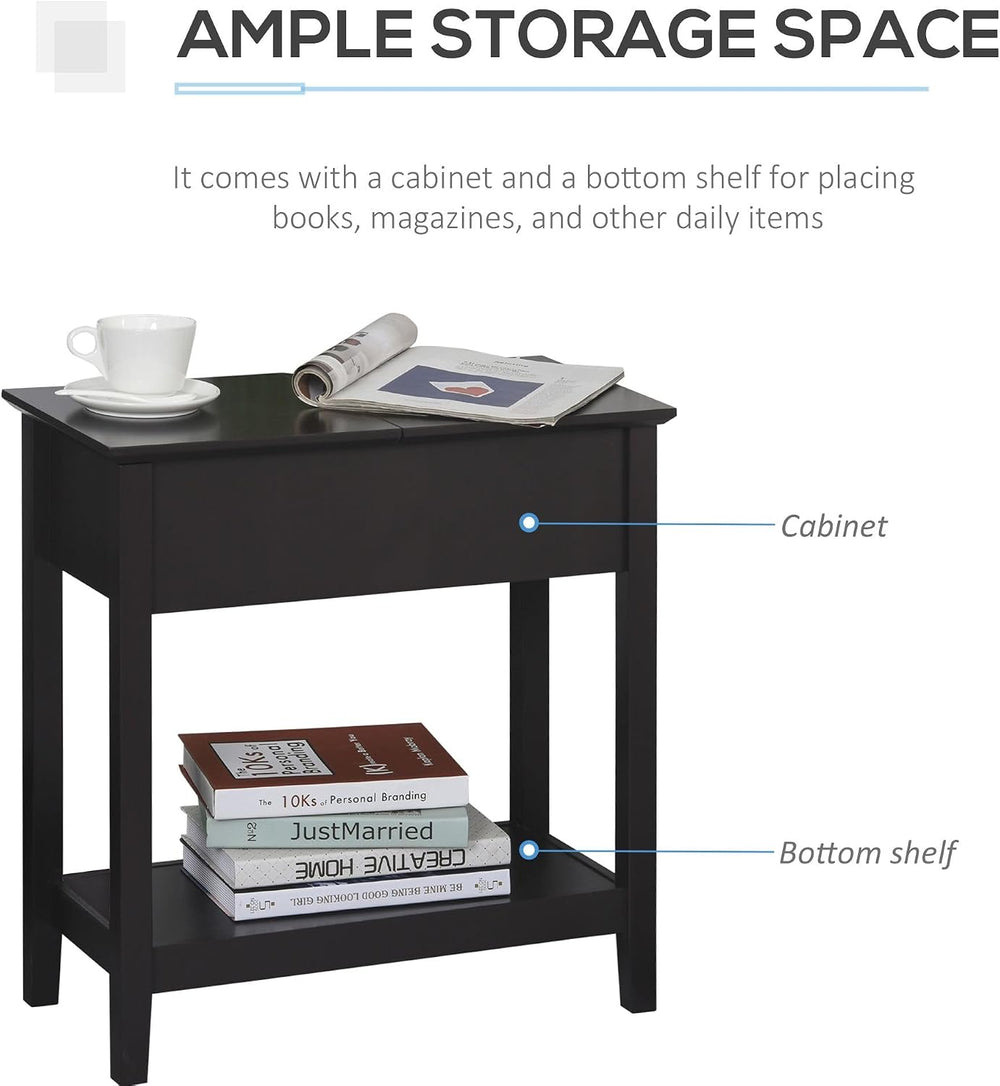 Hinge Cabinet End Table 24x18x30 possessing Bottom Shelf Durable Base Coffee ...