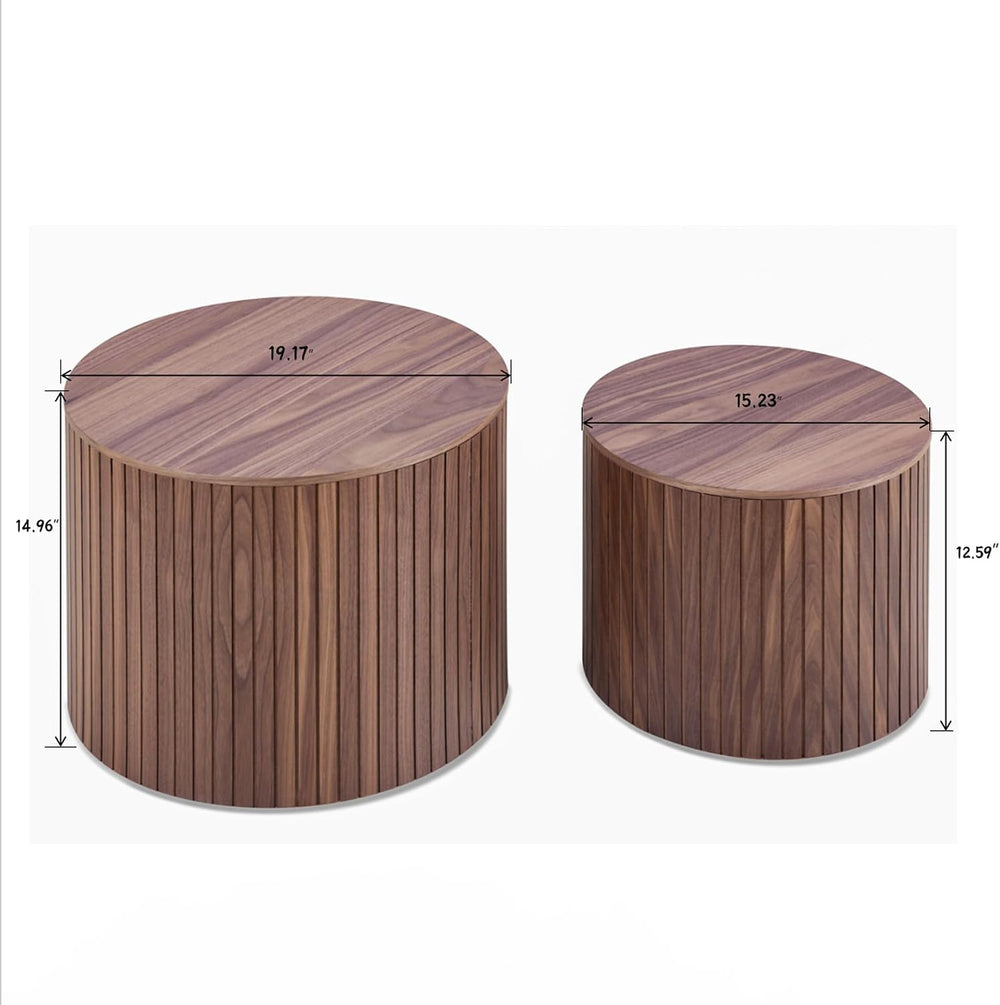 Round Nesting Coffee Table Set of 2, 19.17”Wood Side Tables with Storage | Mo...