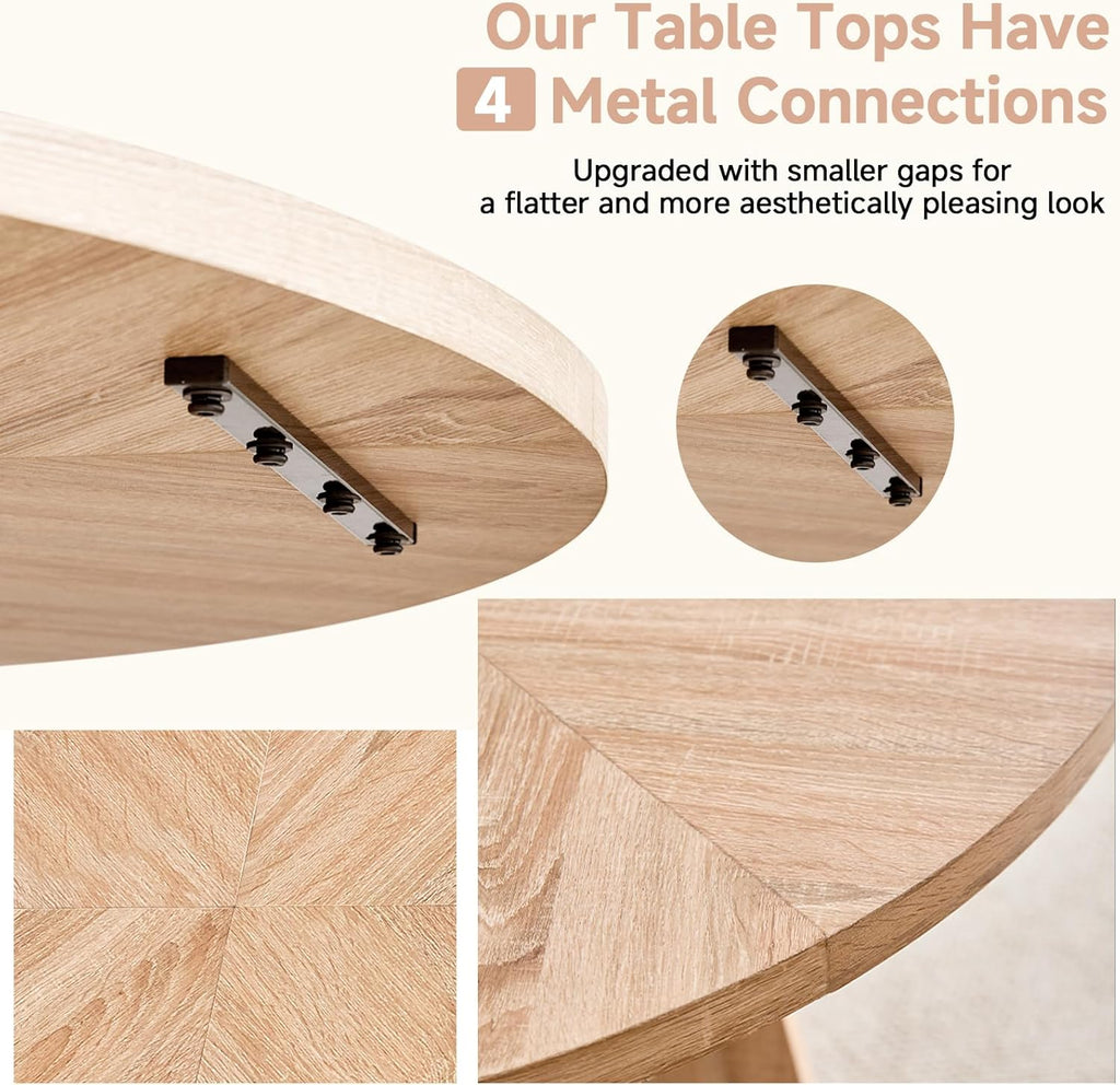 47" Round Dining Table Set for 4, Kitchen Table and Chairs | Wooden Cross Base, Boucle Fabric Chair, for Apartment