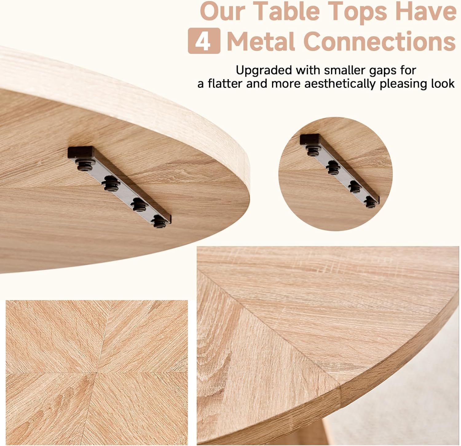 47" Round Dining Table Set for 4, Kitchen Table and Chairs | Wooden Cross Base, Boucle Fabric Chair, for Apartment