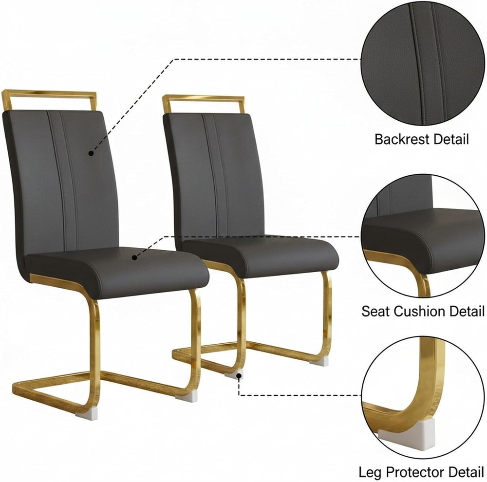 Set of 2 Modern Dining Chairs - Black PU Faux Leather Upholstered Armless Sid...