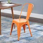 Devoko Metal Indoor-Outdoor Chairs Distressed Style Kitchen Dining Chairs Stackable Side Chair with Back Set of 4 (Orange)
