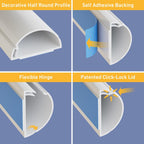 D-Line Half Round Cord Hider, Patented Cable Cover, Hide TV Wall Mount Wires, Raceway for Cords, Decorative Wire Covers, Paintable, Adhesive Cable Concealer - 8X 1.18in W x 0.59in H x 39in L - White