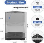 Corner Display Cabinet Set of 2 with Glass Doors, Small Display Case with 3-Color LED Lights and Charging Station, 2-Tier Curio Cabinet with Storage and Shelf, Black