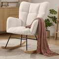 Nursery Rocking Chair, Teddy Upholstered Glider Chair with Thick Cushion, Tufted Gliding Rocker Chair with Wood Leg, Cozy Rocking Armchair, Accent Rocking Chair for Living Room (Ivory)