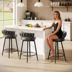 26" Counter Height Bar Stools Set of 2, Premium Faux Leather Barstools | Upholstered 360°Swivel Bar Chairs with Woven Backs Support & Heavy Duty Metal Legs for Kitchen Counter, Dark Grey