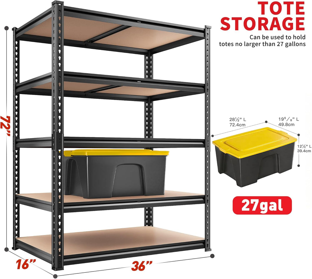 REIBII 2400LBS Garage Shelving 5 Tier Storage Shelves Heavy Duty, Adjustable ...