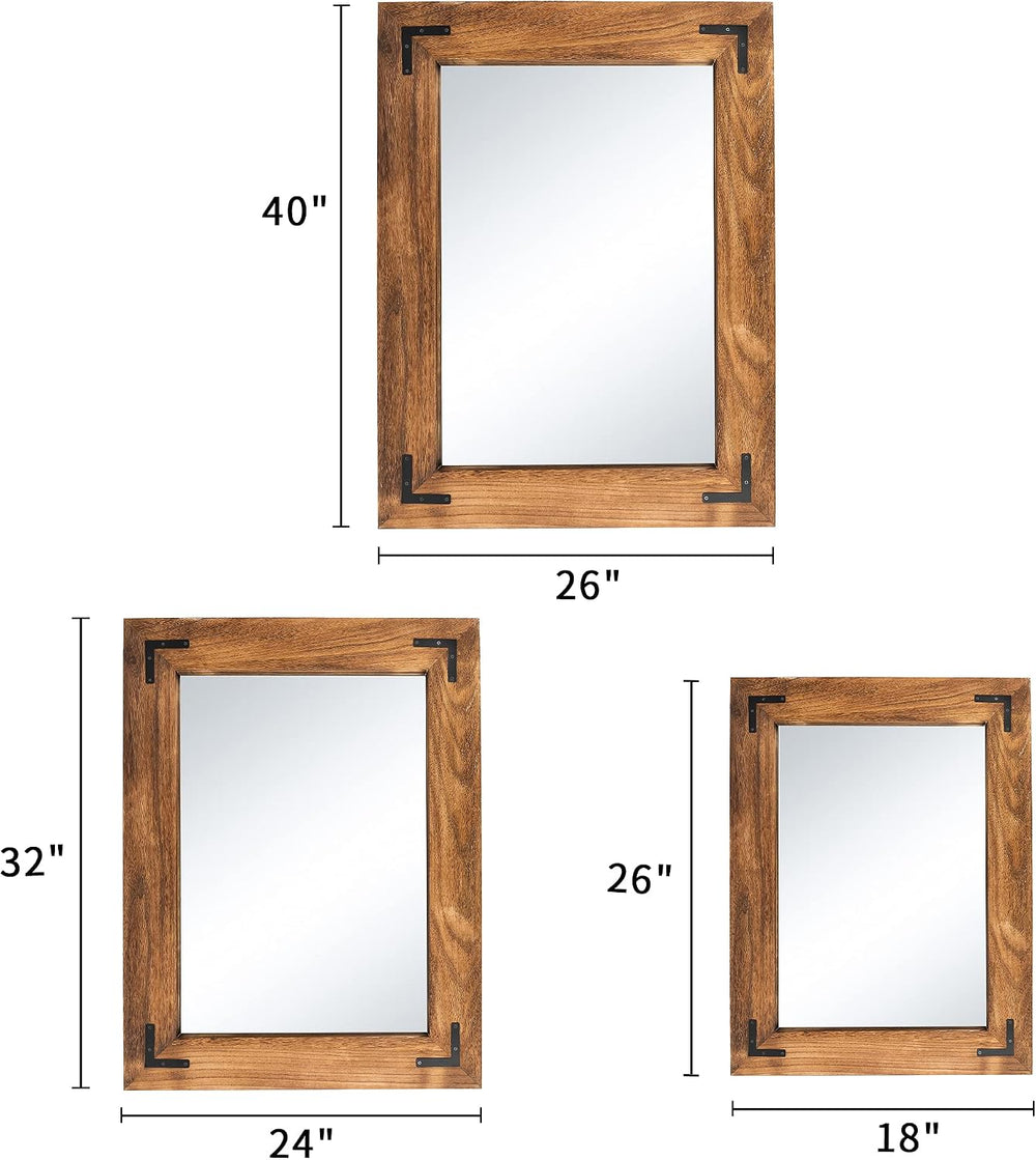 YOSHOOT Rustic Wooden Framed Wall Mirror, Natural Wood Bathroom Vanity Mirror...