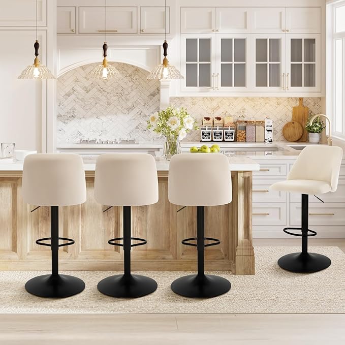 COLAMY Bar Stools Set of 1, Modern Swivel Bar Chairs, Adjustable Upholstered ...