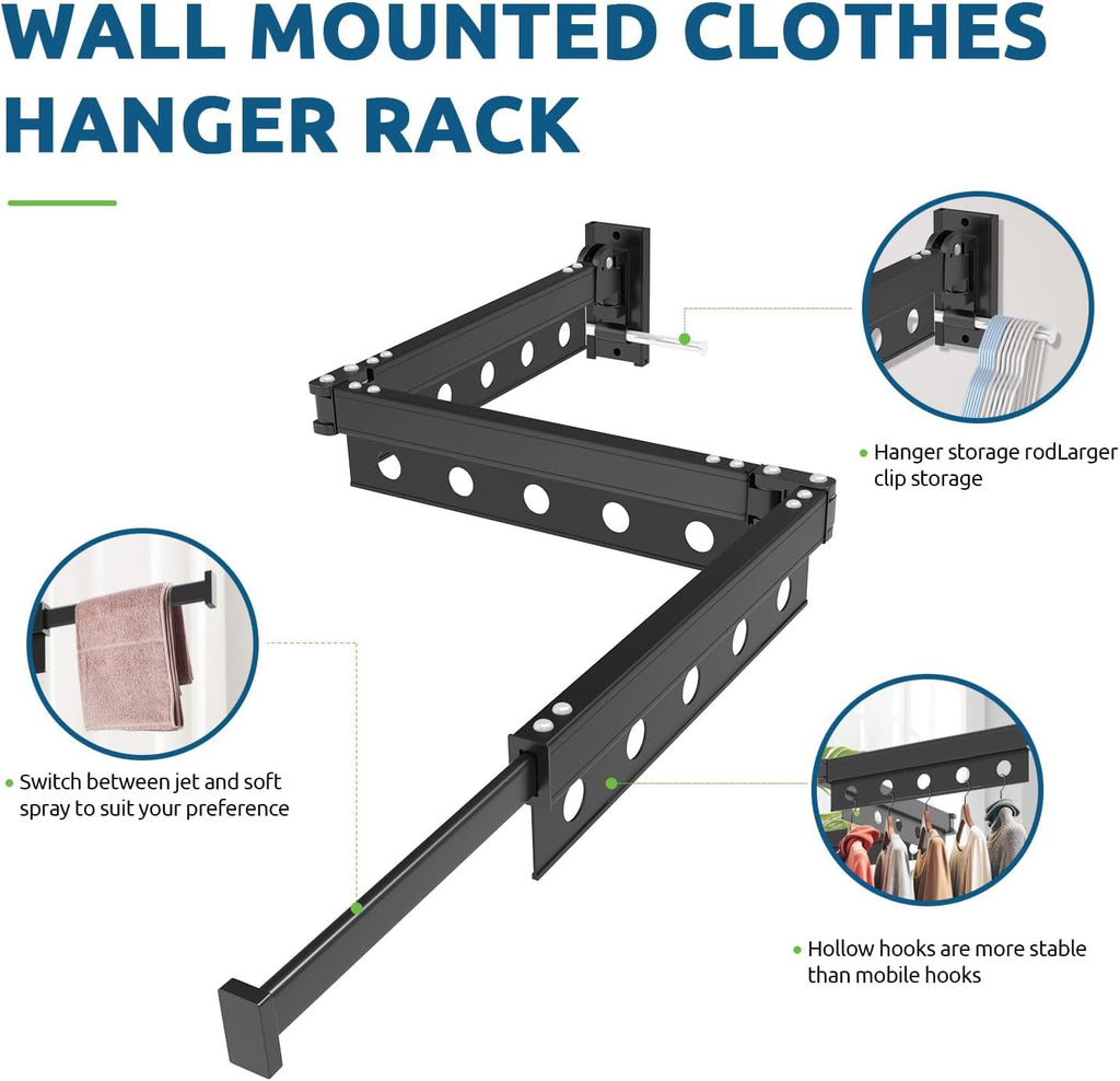 Clothes Drying Rack Wall Mounted, Multi-Tier Collapsible Laundry Drying Rack, Space Saving Wall Mounted Clothes Drying Rack for Indoor & Outdoor, Retractable, Folding, Black Drying Rack Clothing