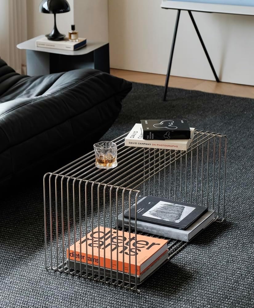 Stainless Steel Side Table,Square Geometry Retro Side Table Linear Metal End ...
