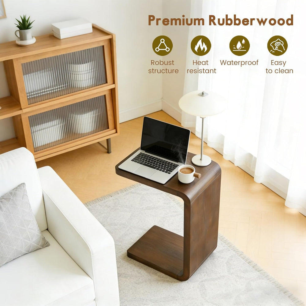 Lefedrasticity C Shaped End Table Small Side Table for Couch Walnut Sofa Tabl...