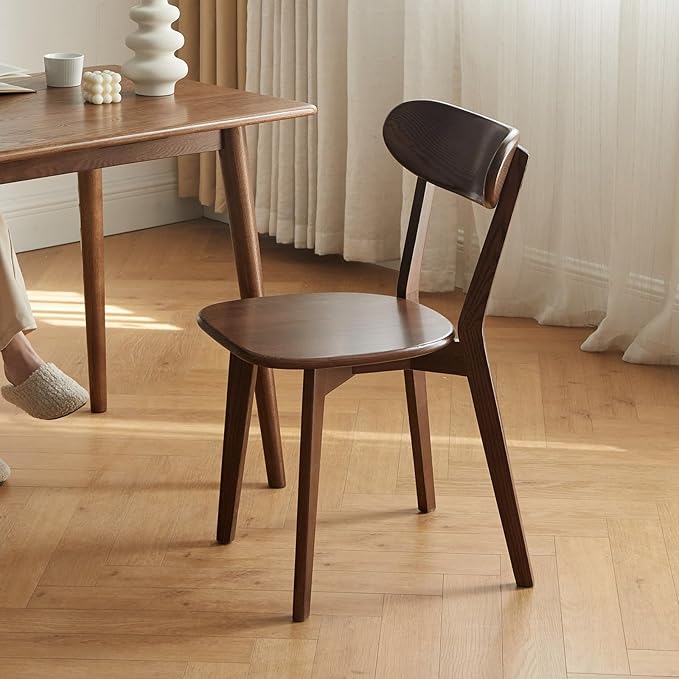 100% Solid Wood Dining Chairs,Mid Century Modern Dining Chairs with Comfortable Curved Backrest,Wood Chairs for Kitchen,Dining Room (1, Walnut Color)