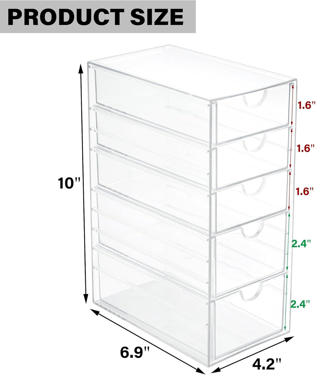 Prsildan Acrylic Drawer Makeup Organizer with 5 Drawers, Hair Accessories Organizer, Office Desk Organization, Clear Stackable Storage Drawers for Vanity, Countertop, Craft, Jewelry