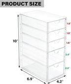 Prsildan Acrylic Drawer Makeup Organizer with 5 Drawers, Hair Accessories Organizer, Office Desk Organization, Clear Stackable Storage Drawers for Vanity, Countertop, Craft, Jewelry