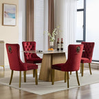 Velvet Dining Chairs Set of 4, Upholstered Dining Room Chairs with Lion Head Pulls Ring and Golden Solid Wood Legs, Modern Button Tufted Kitchen Chairs for Dining Room, Kitchen(Wine Red)