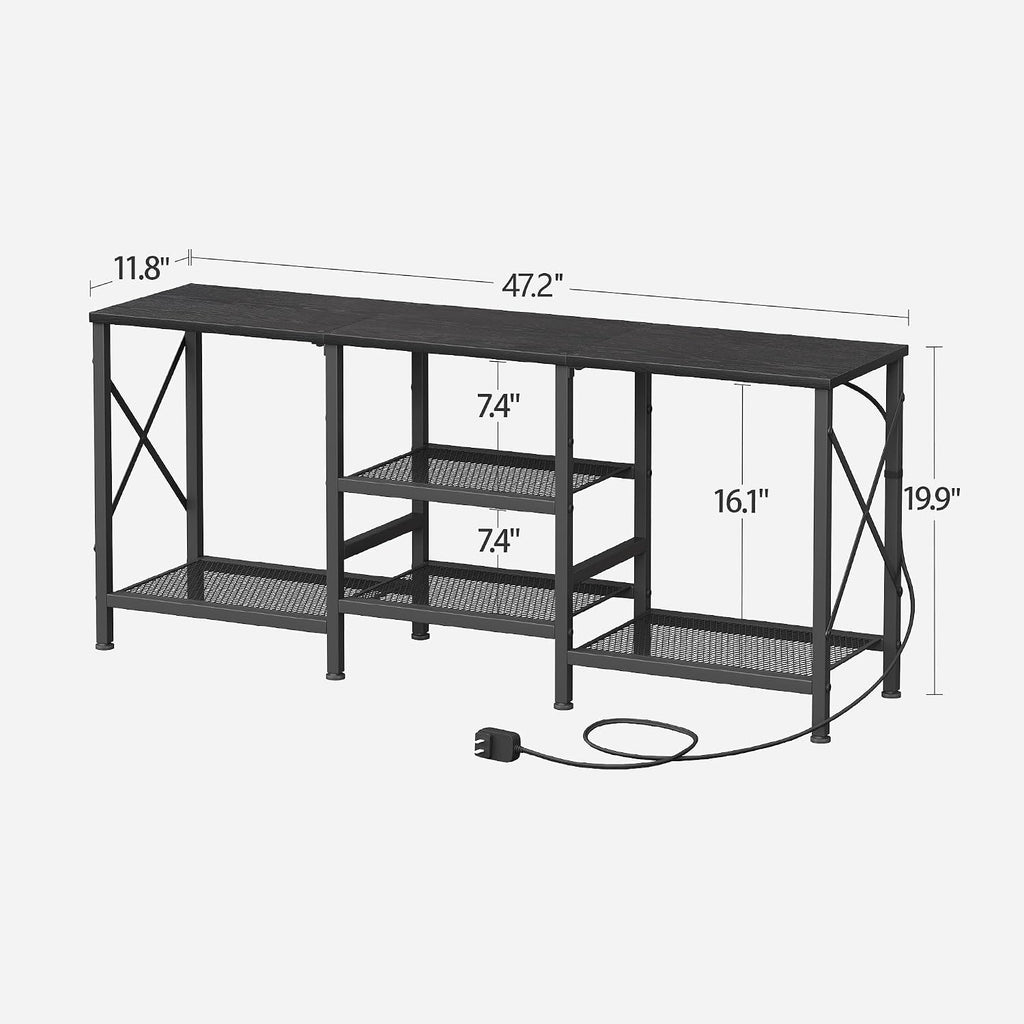 JARHETUN TV Stand with LED Lights for 55 Inch TV, Entertainment Center with 3-Tier Open Shelves, TV Console Table for Living Room, Bedroom, Black