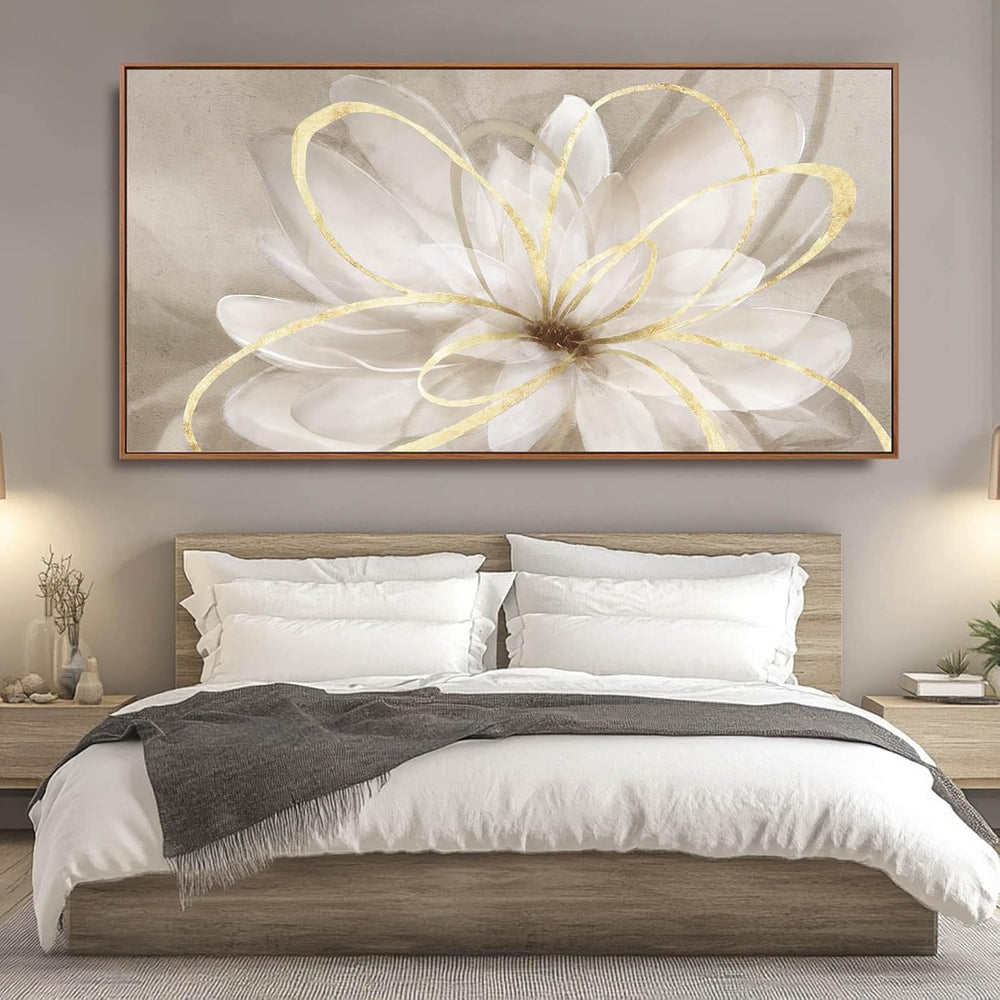 SOUGUAN Floral Wall Decorations Gold and White Canvas Wall Art Line Photo Pri...