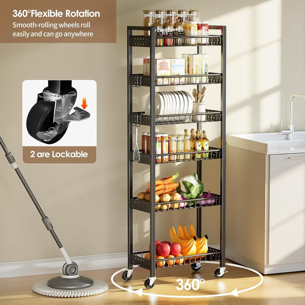 6 Tier Slim Storage Cart, Narrow Rolling Cart with Wheels, 10in(W) | Narrow M...