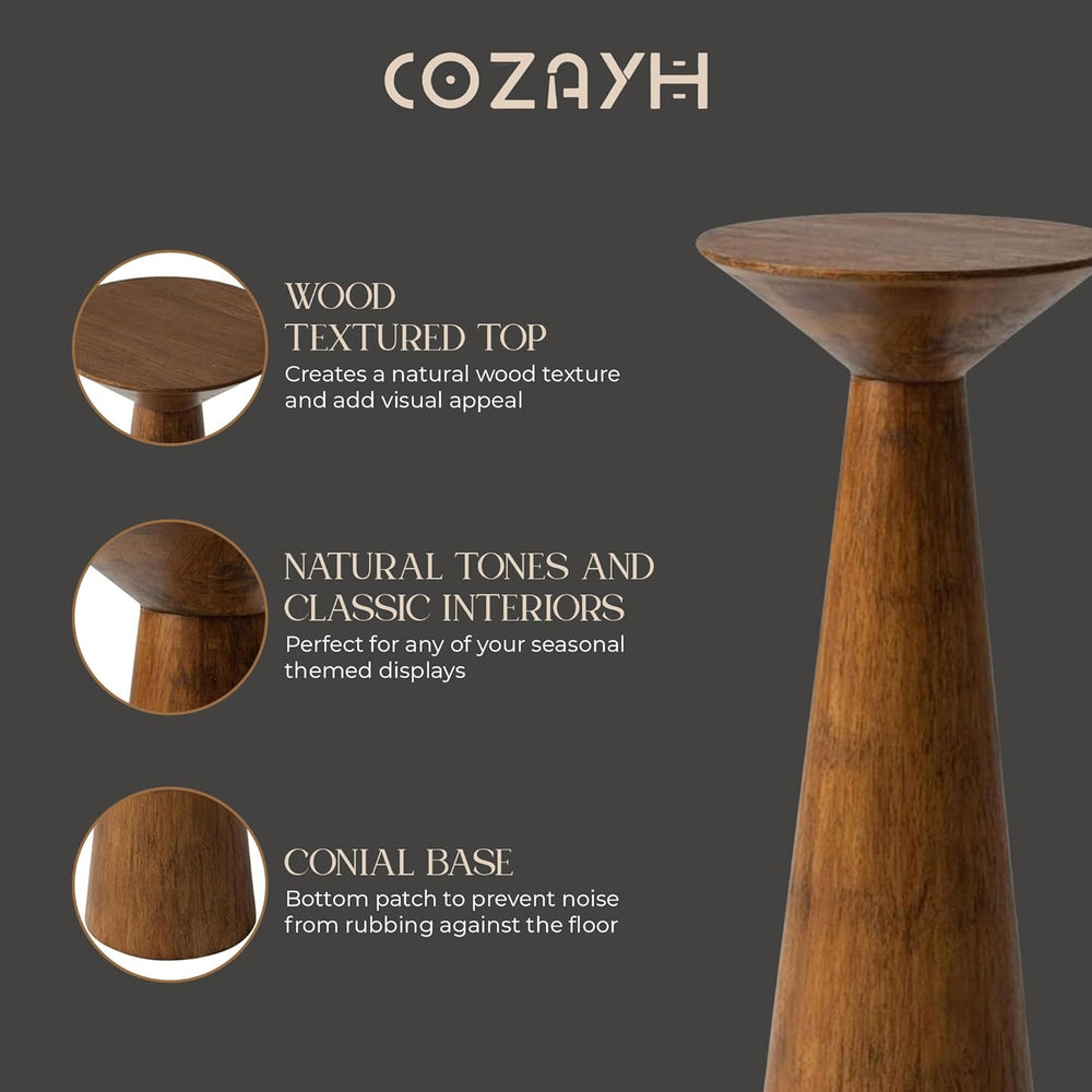COZAYH Set of 2 22.8-Inch Tall Round Martini End Table, Walnut – Solid Pine W...