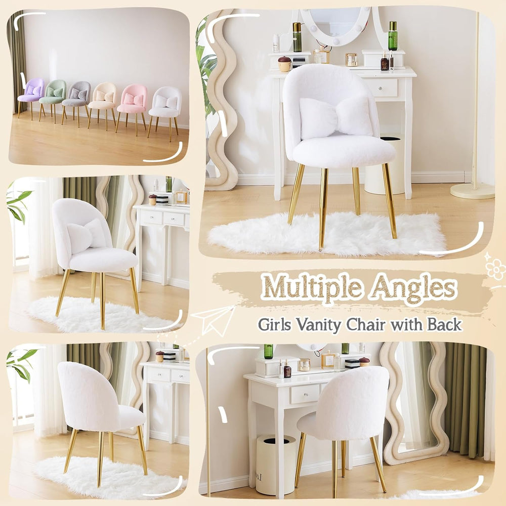 VINGLI Fluffy Girls Vanity Chair with Back & Pillow,Cute Small Cozy Desk ...