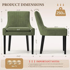 Modern Dining Chairs Set of 6, Upholstered Corduroy Dining Room Chairs with Wood Legs, Mid-Back Padded Kitchen Side Chairs for Dining Room, Green