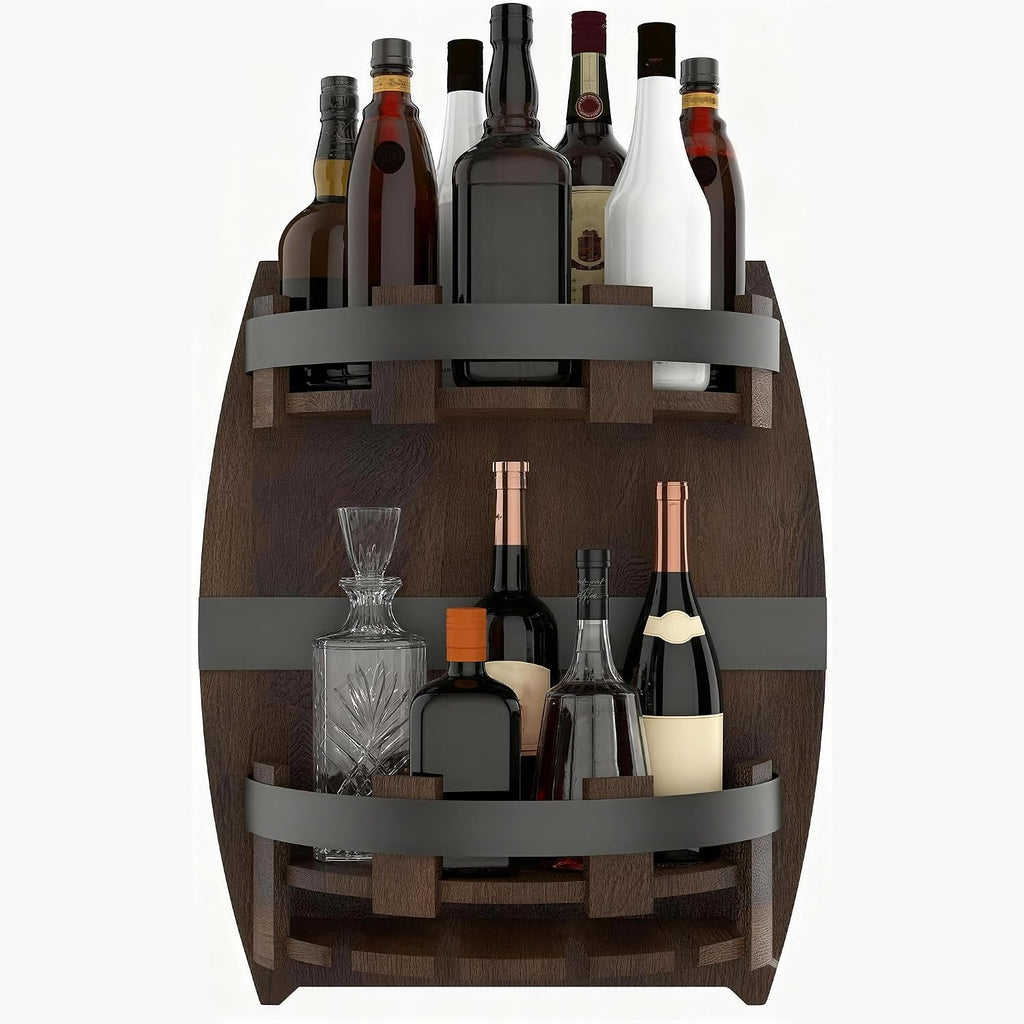 Whiskey Barrel Rack,Vintage Wall Mounted Wine Rack | for Kitchen Storage Hand Crafted Liquor Bar Shelves Wine Shelf Bourbon Whiskey Barrel Shelf Home Decor