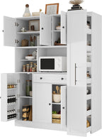 Traditional Freestanding Kitchen Pantry with Pull-Out Side Cabinet, Door Shelves and Drawer, Large Buffet Sideboard Cupboard for Dining Room (White)